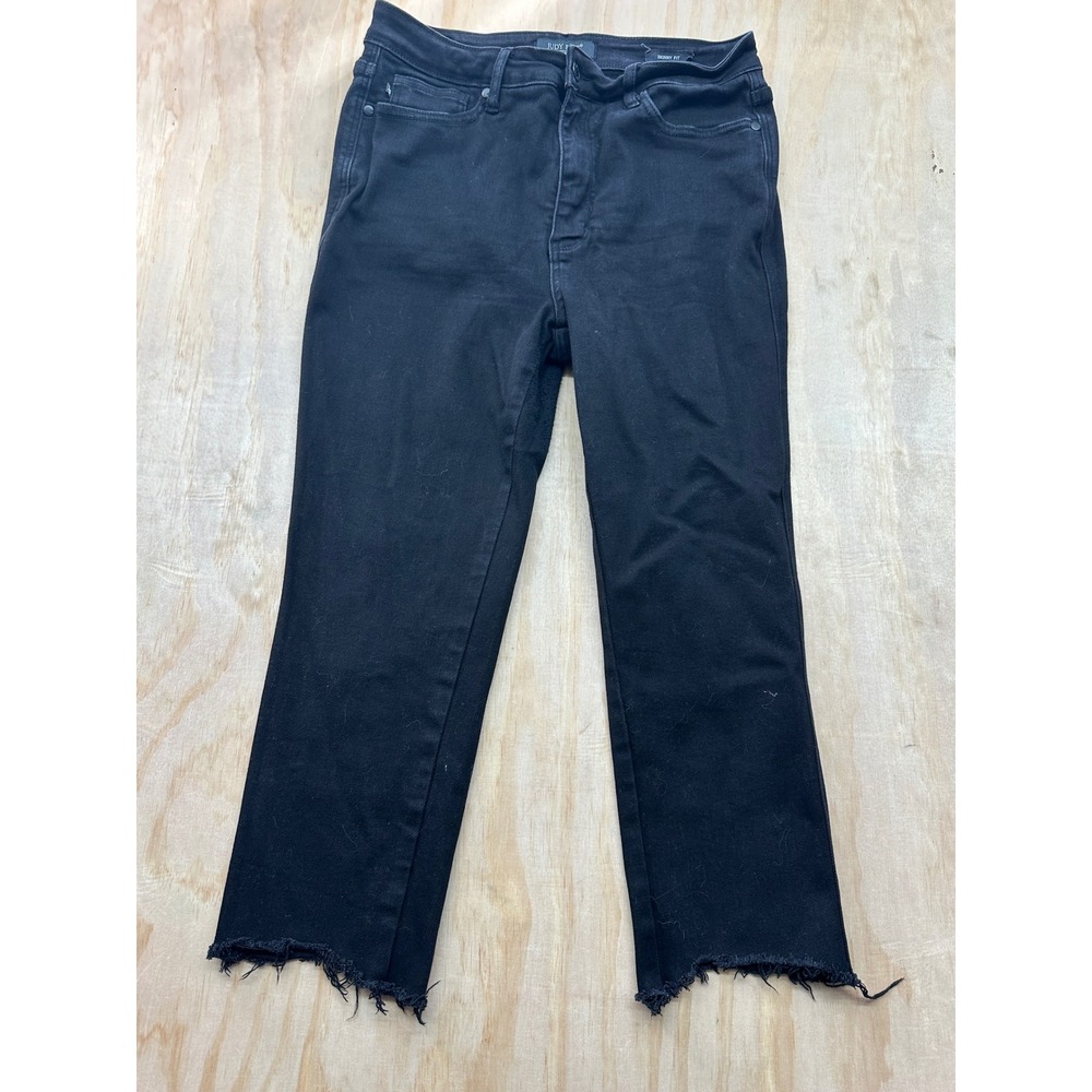 Judy Blue Black Skinny Fitβ Jeans Raw Hem High Rise Size 13/31 Distressed Denim